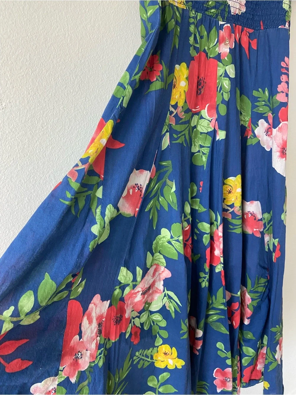 Blair Floral Smocked Midi Dress Blue Pink Cottagecore Size M